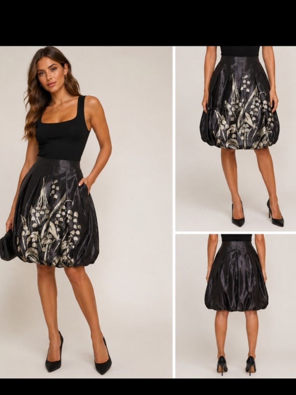 Vera Wang Silk Blend Bubble Hem Skirt Floral Print Mini Skirt Designer Luxe